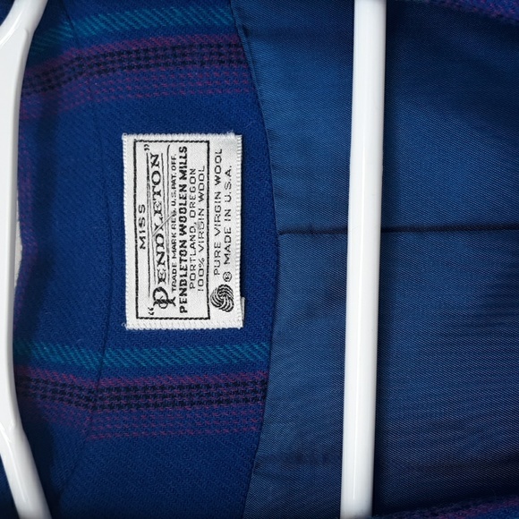 Vtg Pendleton virgin wool blazer size 14 blue plaid USA made - Picture 2 of 6